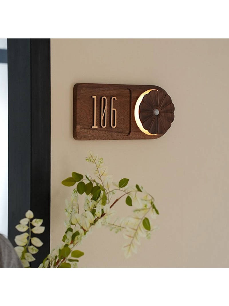 Retro Artistic Wooden Doorplate With Light, Custom Number-Homelova