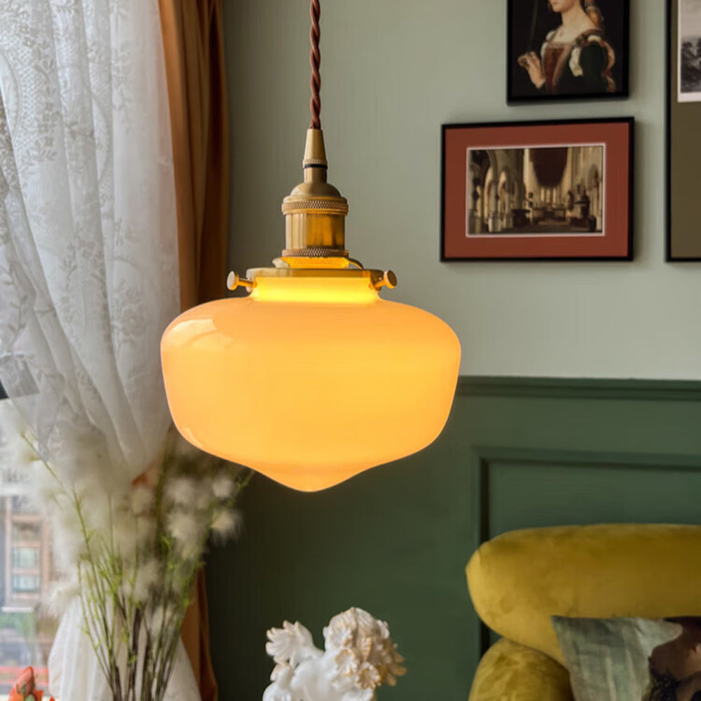 Retro Brass Lantern Glass Pendant Light-Homelova