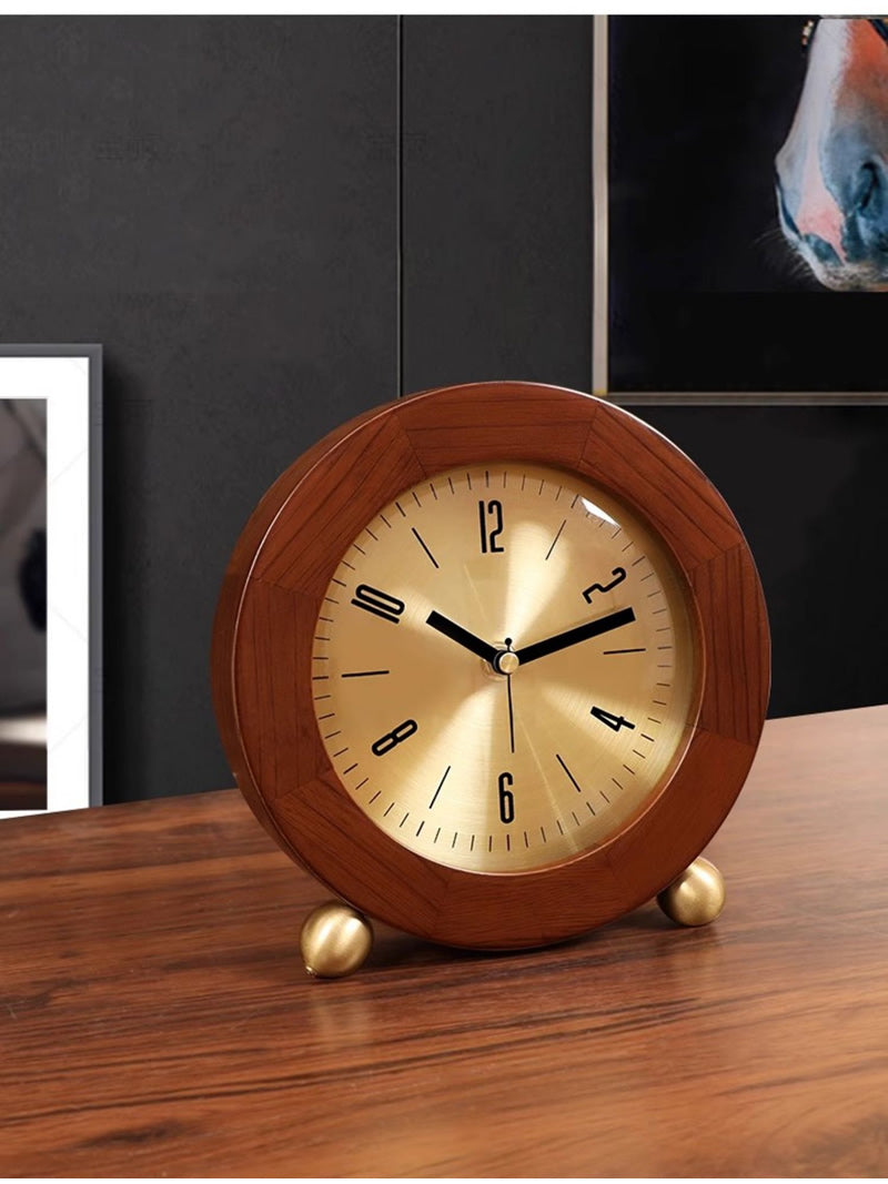 Retro wooden desktop silent desk clock, office bedroom decoration-Homelova
