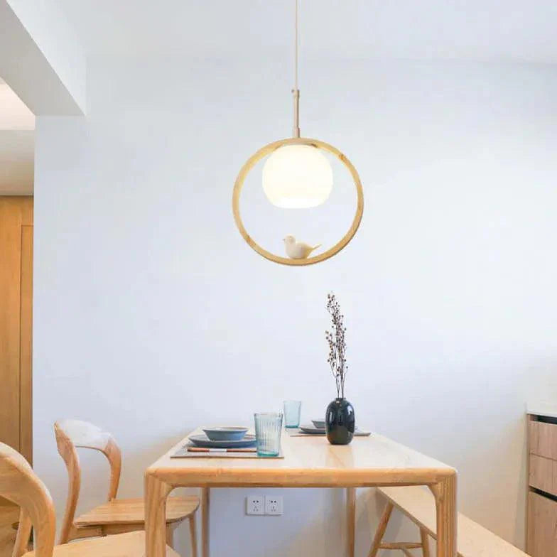 Round Bird Dining Room Wooden Pendant Light-Homelova