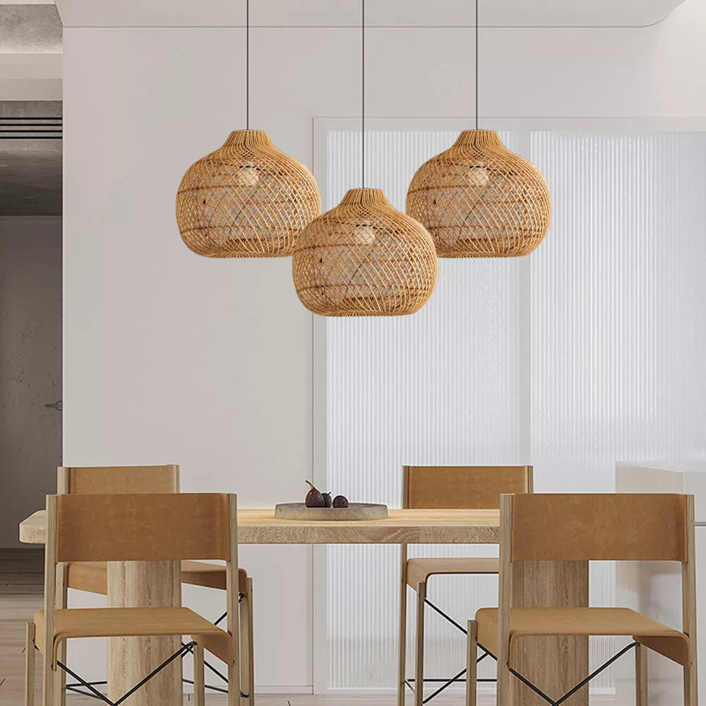 Rustic Handmade Rattan Dining Room Pendant Light-Homelova