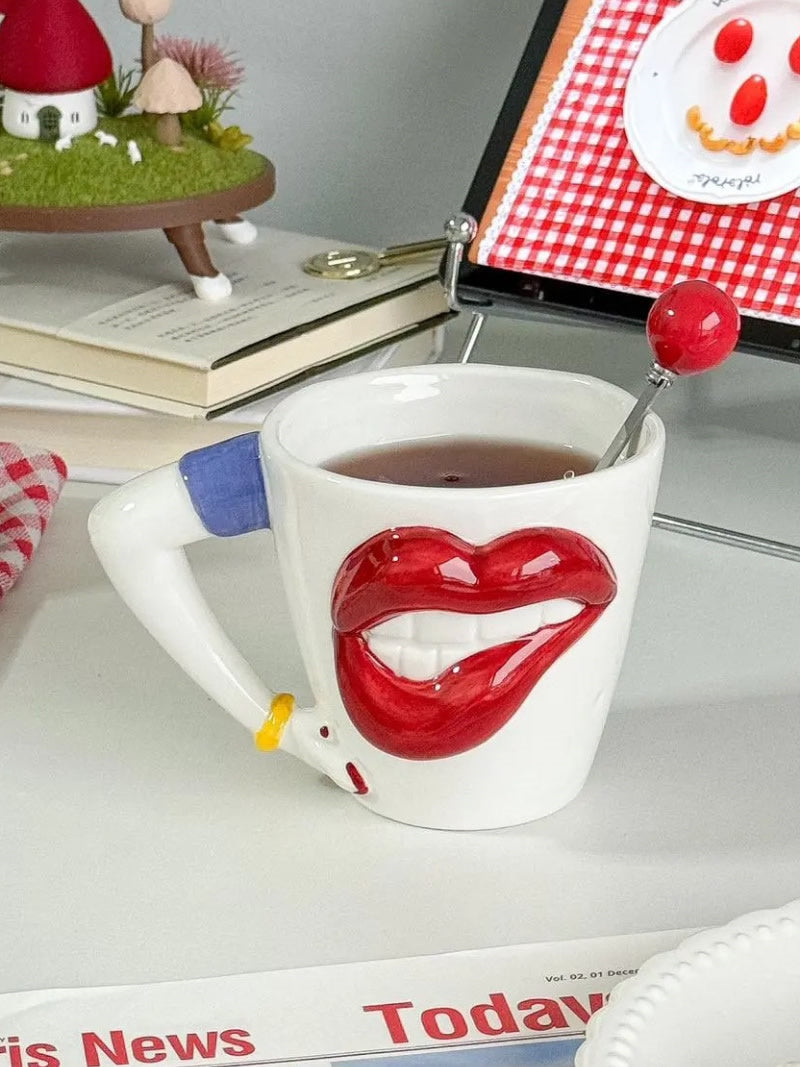Seductive Lips Ceramic Mug - Bold & Playful Coffee Cup with Full Red Lips Design-Homelova