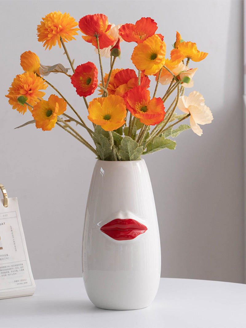 Sexy Big Red Lips Art Ceramic Vase, Home Office Desktop Decoration-Homelova