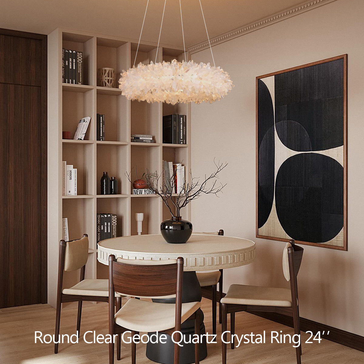 24-47 Inch Round Clear Geode Quartz Crystal Ring Pendant Light Modern Chandelier for Living Room-Homelova