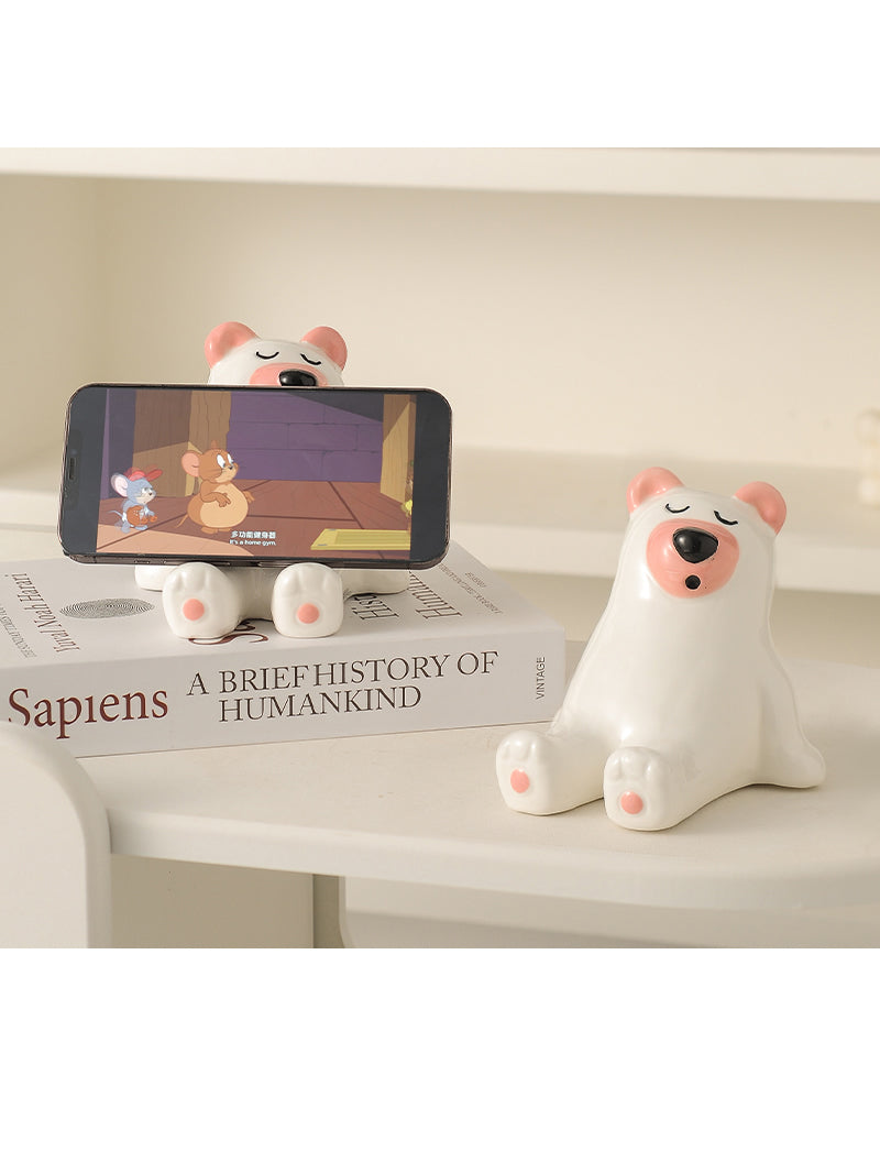 Sleeping Bear Ceramic Phone Holder,Iphone Stand, Cute Small Ornaments-Homelova