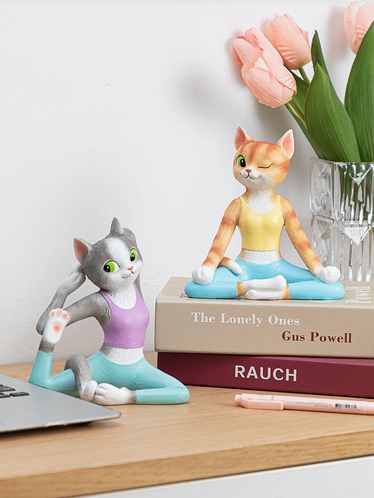 Sporty Yoga Cat Figurine: Cute and Relaxing Decorative Accent-Homelova