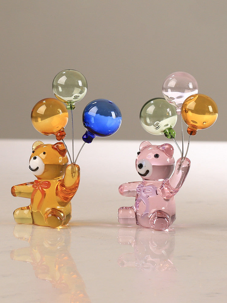 Playful Glass Bear with Balloon Figurine: Charming and Playful Decor-Homelova