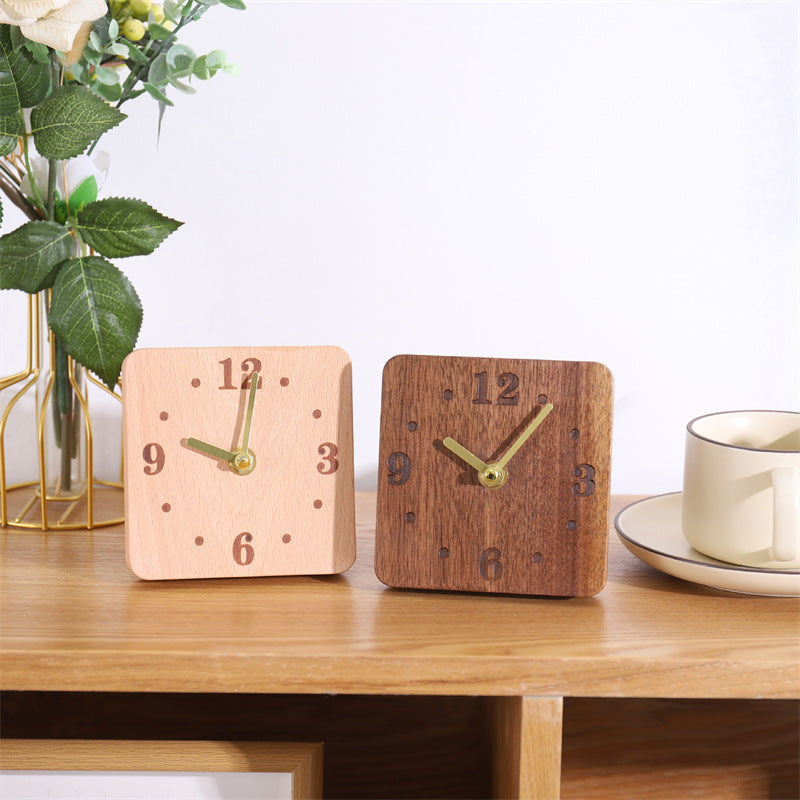 Square Wooden Small Desk Clock With Large Numbers - Office Desktop Decoration-Homelova