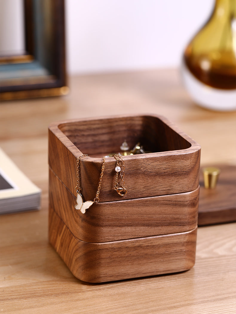 Stacked Black Walnut Jewelry Box, Toothpick Box, Small Wooden Storage Box-Homelova