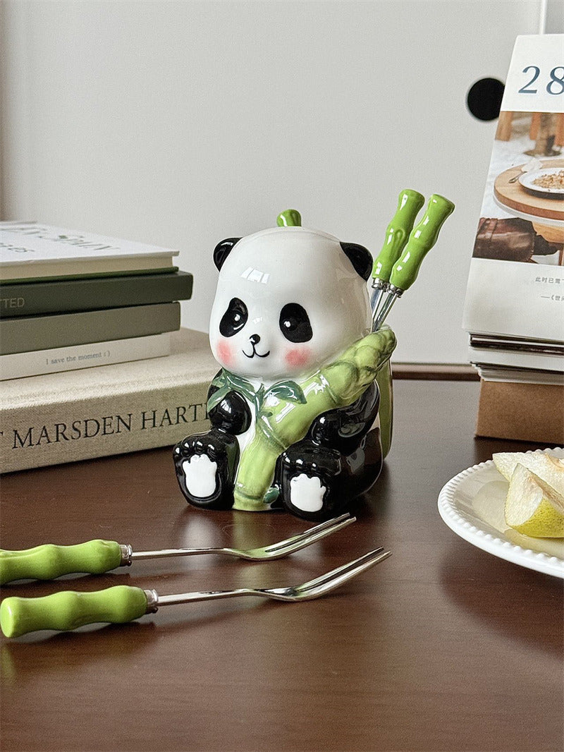 Stainless Steel Fruit Forks with Ceramic Panda Holder-Homelova