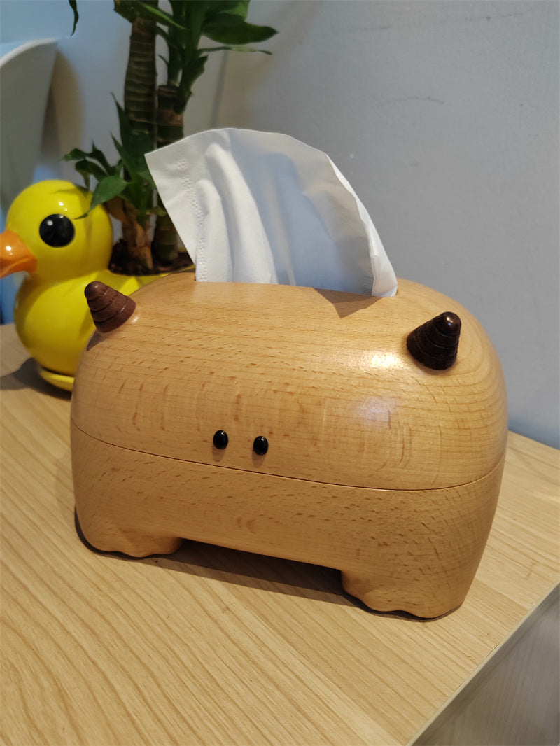 Strange Big-horned Beast Wooden Tissue Box, Home Office Art Alternative Decor-Homelova