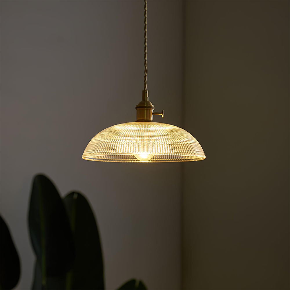 Transparent Semicircular Glass Ribbed Pendant Light-Homelova