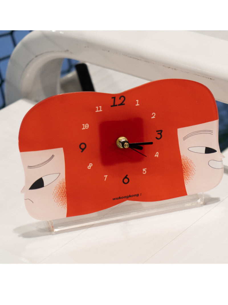 Two-Sided Girl Facial Expression Cartoon Table Clock, Christmas Gift-Homelova