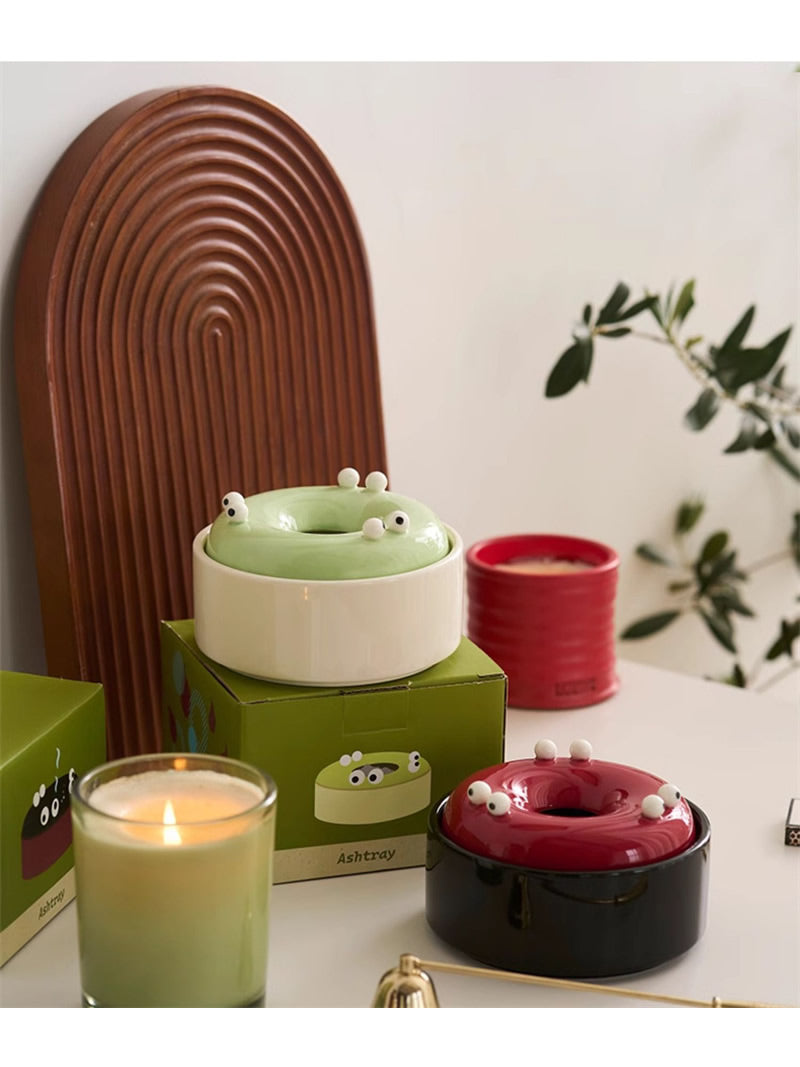 Uniqe Donut-Shaped Ceramic Ashtray  - Funny Smoking Accessory for Desk, Home, or Gag Gift-Homelova