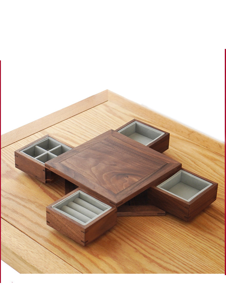 Unique rotating wooden hidden mechanism storage box, jewelry box,black walnut design-Homelova