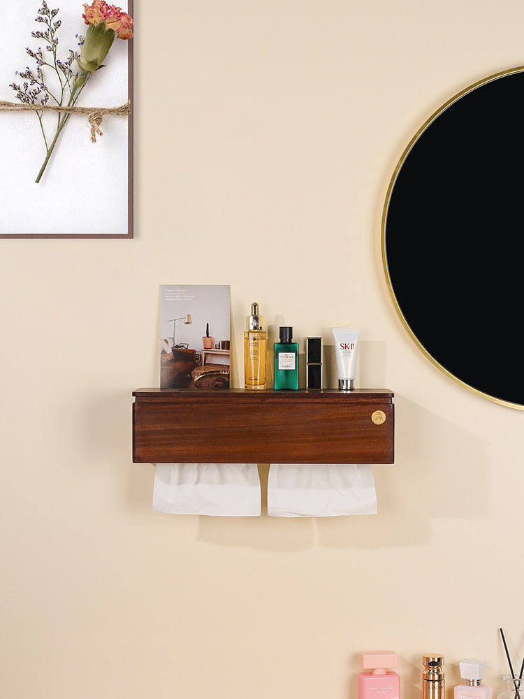 Unique Wooden Wall-mounted Tissue Rack & Storage Box: Versatile Home Organization-Homelova