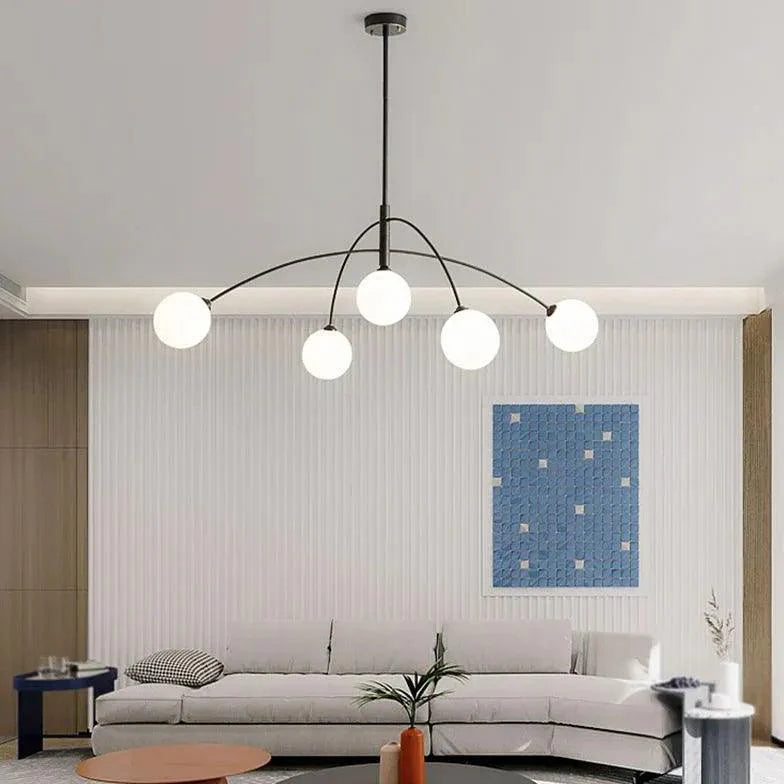 White Glass Ball Arc-Shaped Metal Modern Chandelier-Homelova