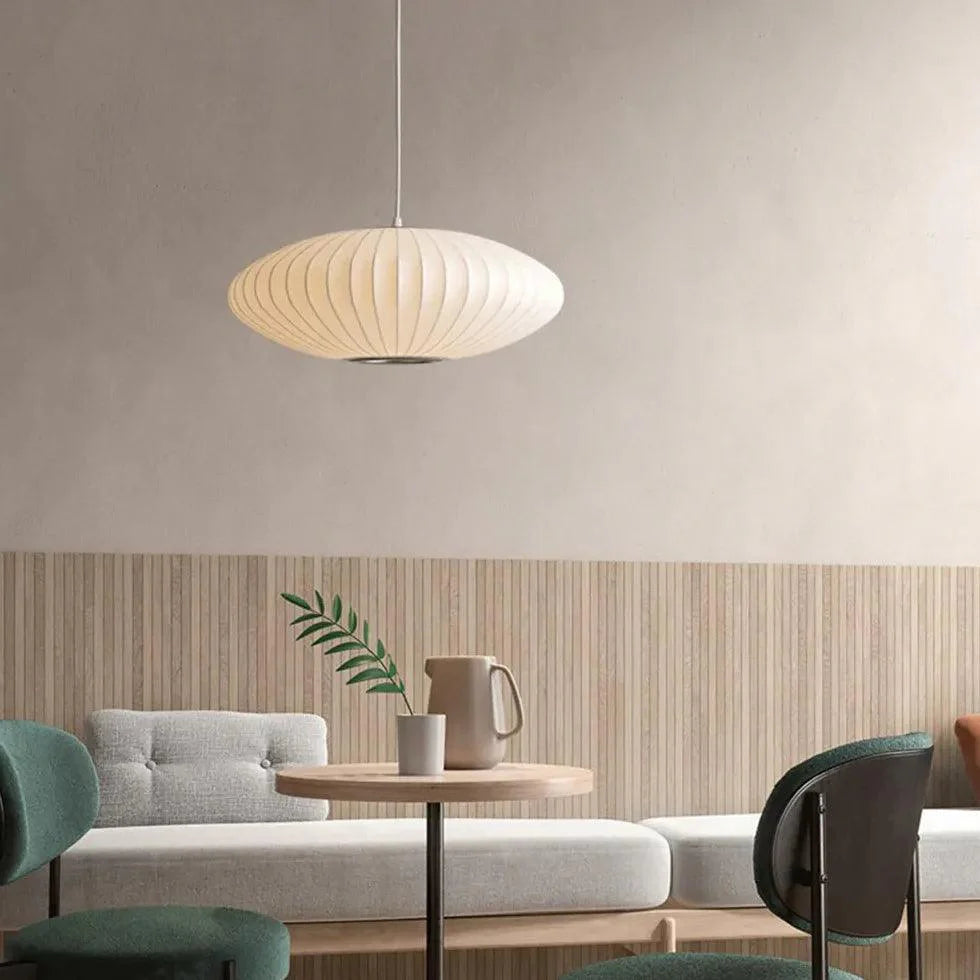 Lantern-Shaped White Fabric Vintage Pendant Light-Homelova