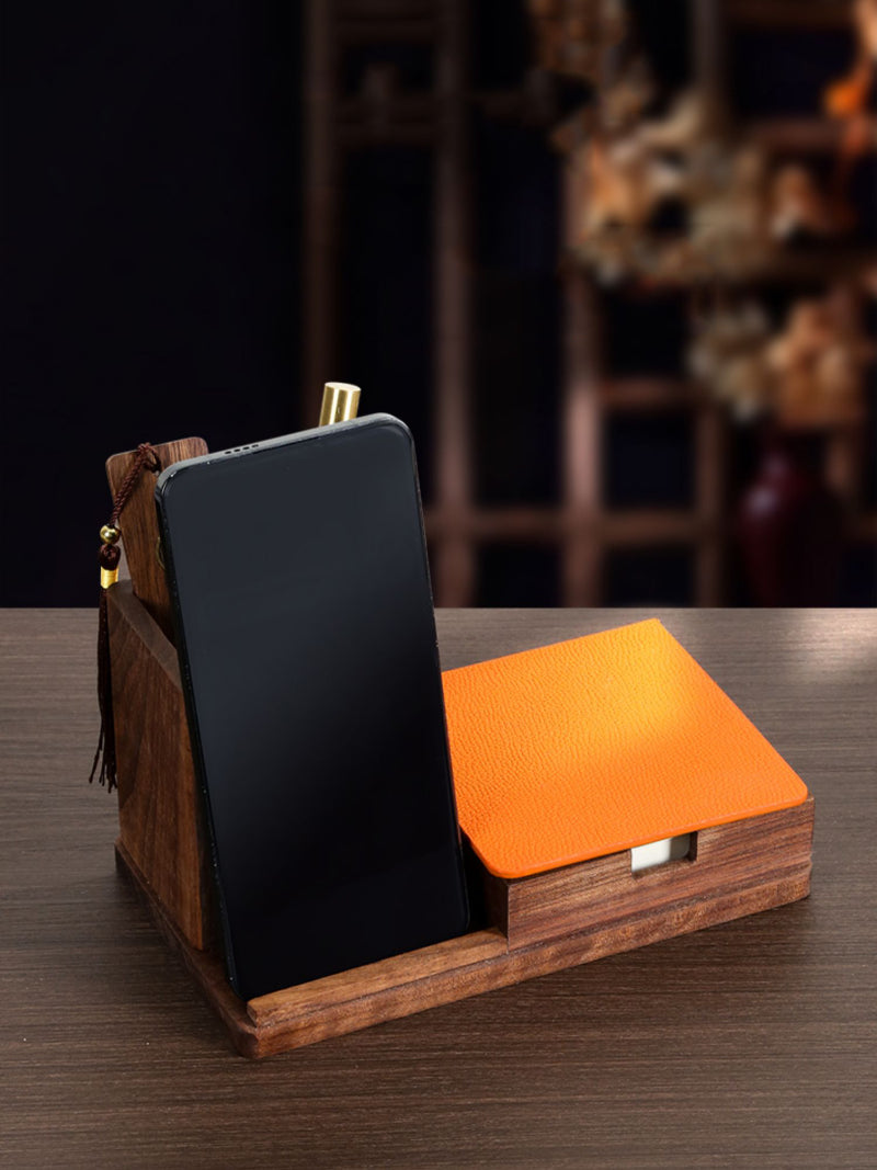 Vintage black walnut office pen holder, note paper box-Homelova
