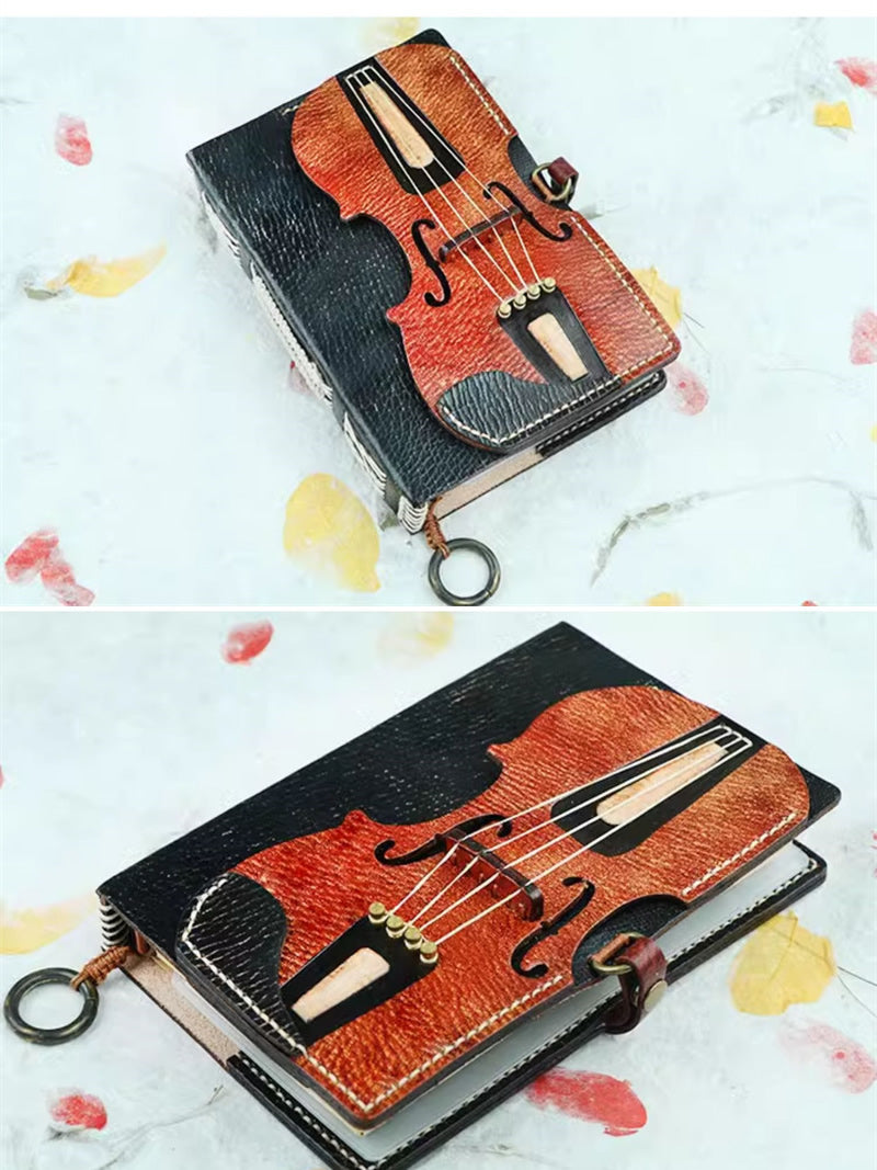 Vintage Cello Design Genuine Leather Notebook - Elegant and Timeless Writing Journal-Homelova