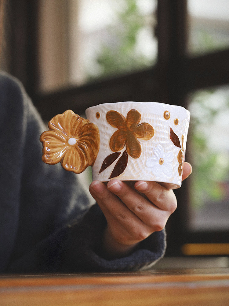 Vintage Embossed Floral Mug: Perfect for Milk, Coffee, and Tea-Homelova