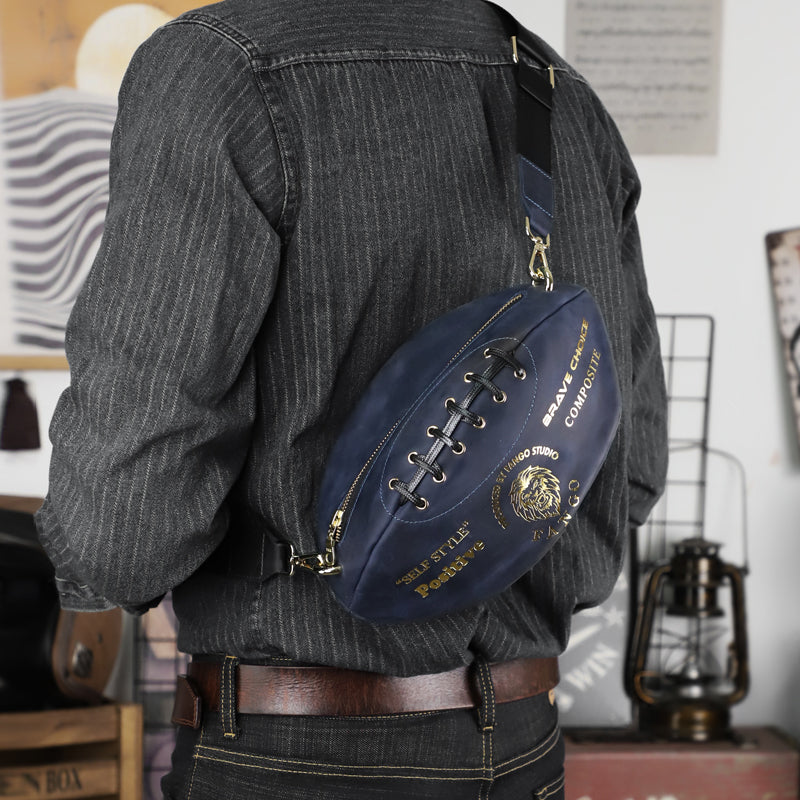 Vintage Leather Football-Shaped Crossbody Bag - Motorcycle Backpack-Homelova