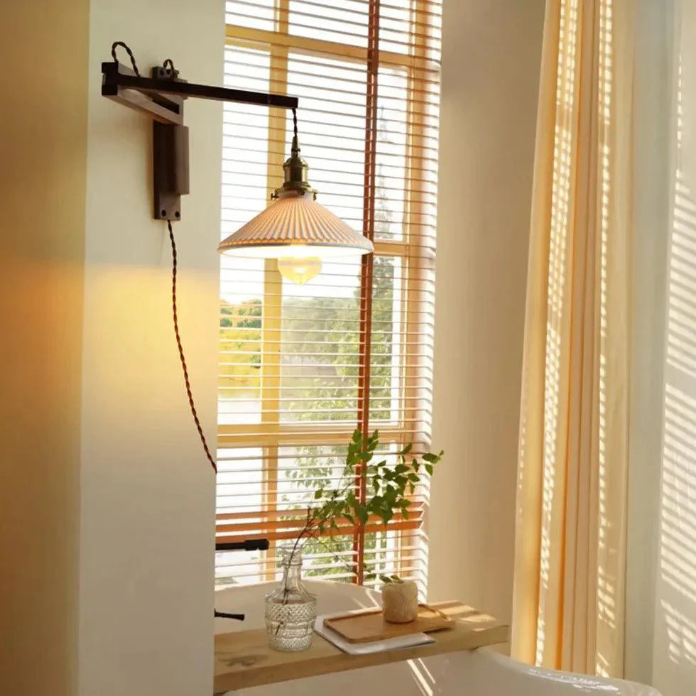 Walnut Glass Vintage Plug in Wall Lights-Homelova
