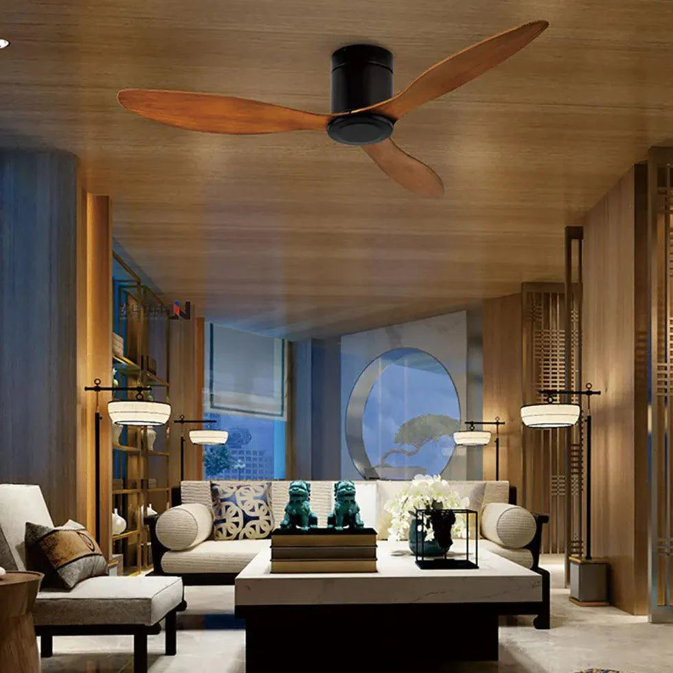 Three-Blade Wood Grain Living Room Ceiling Fan Light-Homelova