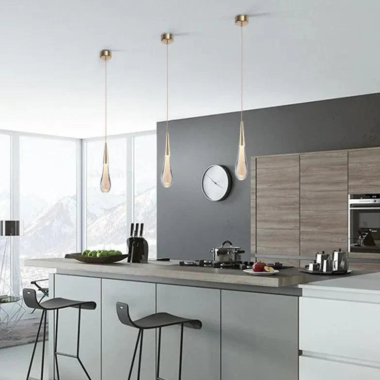 Water Droplet Linearity Gold Kitchen Pendant Light-Homelova