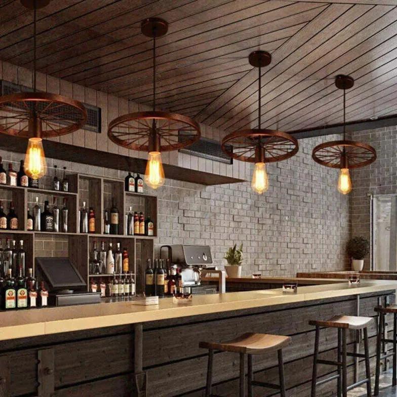 Wheel Design Vintage Industrial Bar Pendant Light-Homelova