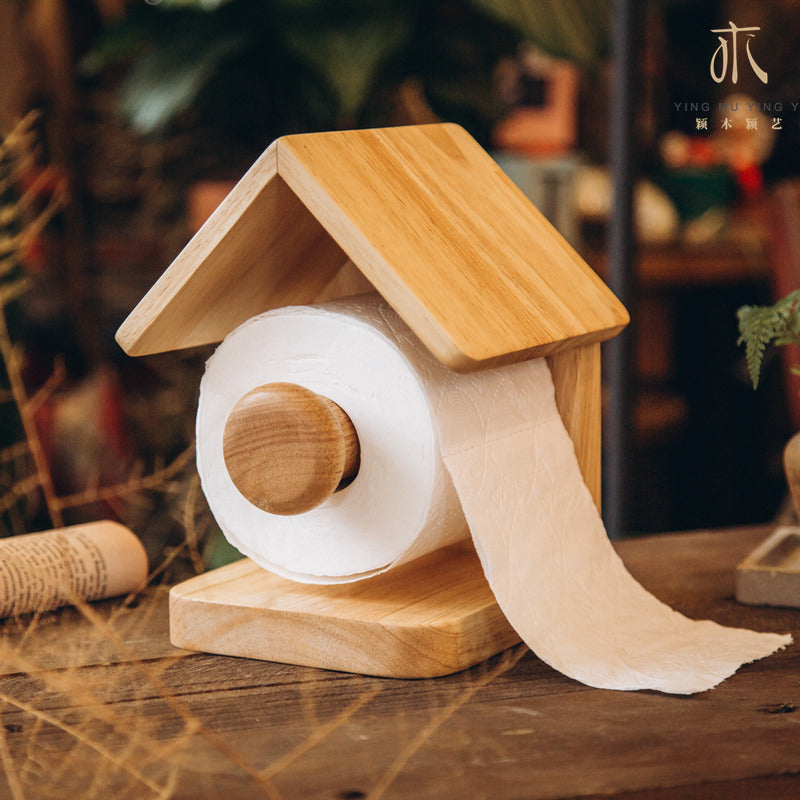 Wooden Rustic House Toilet Paper Holder,Bathroom Storage-Homelova