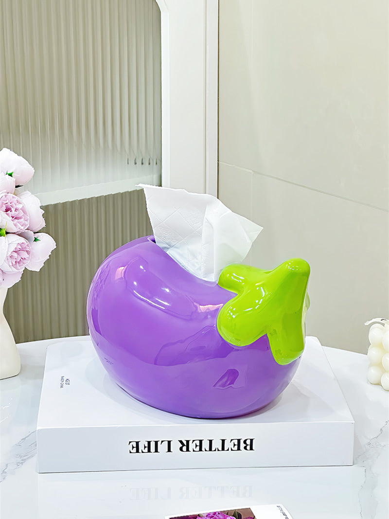 Whimsical Purple Ceramic Eggplant Tissue Box - Unique Kitchen Decor-Homelova