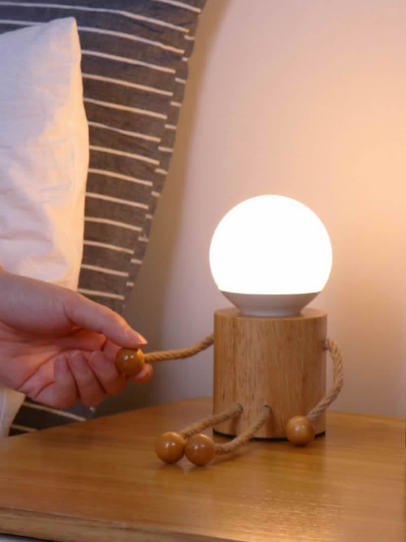 Whimsical Wooden Man Lamp: Rechargeable Night Light-Homelova