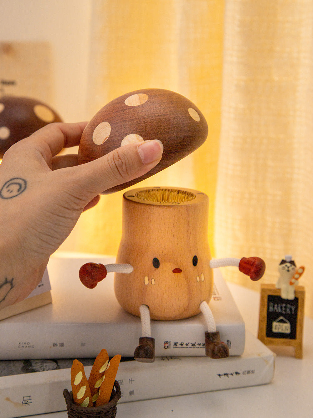 Whimsical Wooden Mushroom Toothpick Holder & Jewelry Box-Homelova