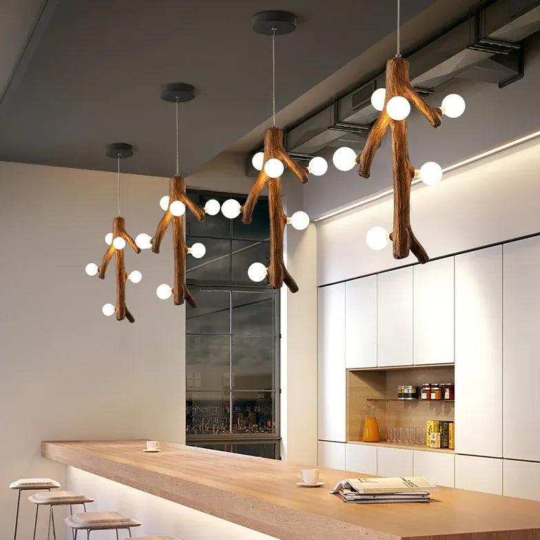 White Ball on Tree Trunk LED Chandelier-Homelova