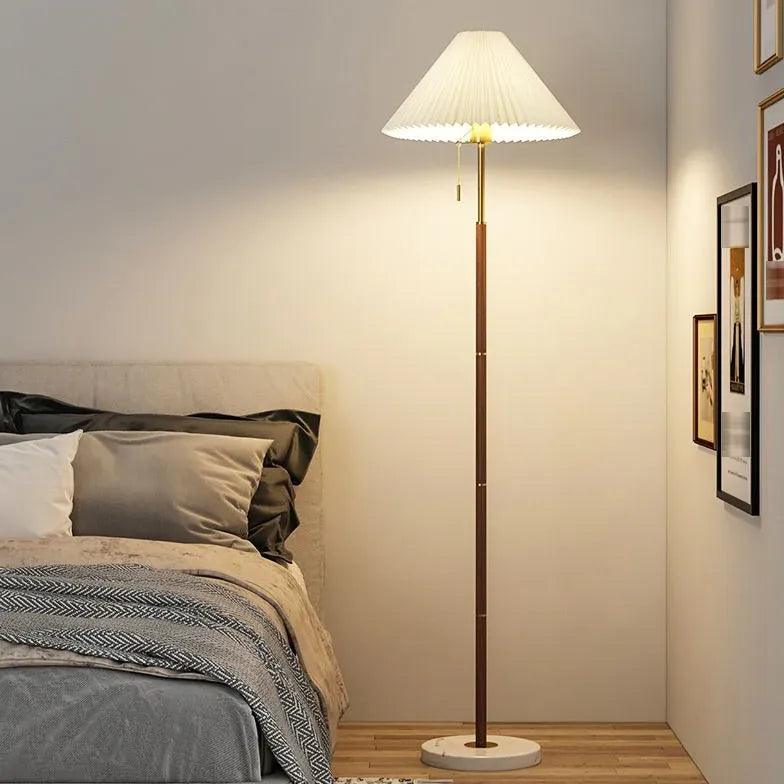 White Pleated Cone-Shaped Long Pole Floor Lamp-Homelova