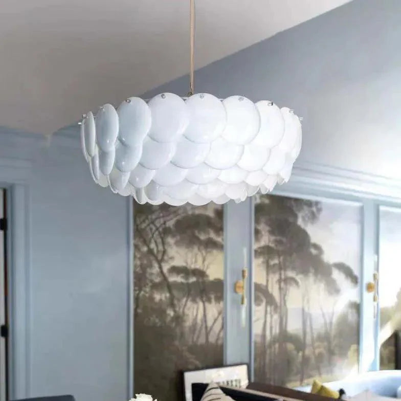 White Scales Disc Design Modern Pendant Light-Homelova