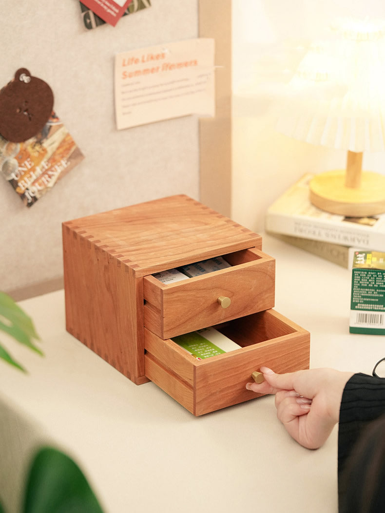 Wood Double Drawer Desktop Organizer: Jewelry and Office Storage-Homelova
