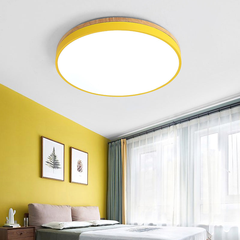Wood Nordic LED Round Flush Ceiling Light-Homelova