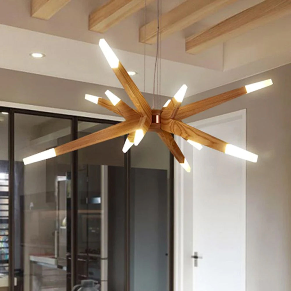 Wood Sputnik Chandelier Contemporary Pendant Light-Homelova