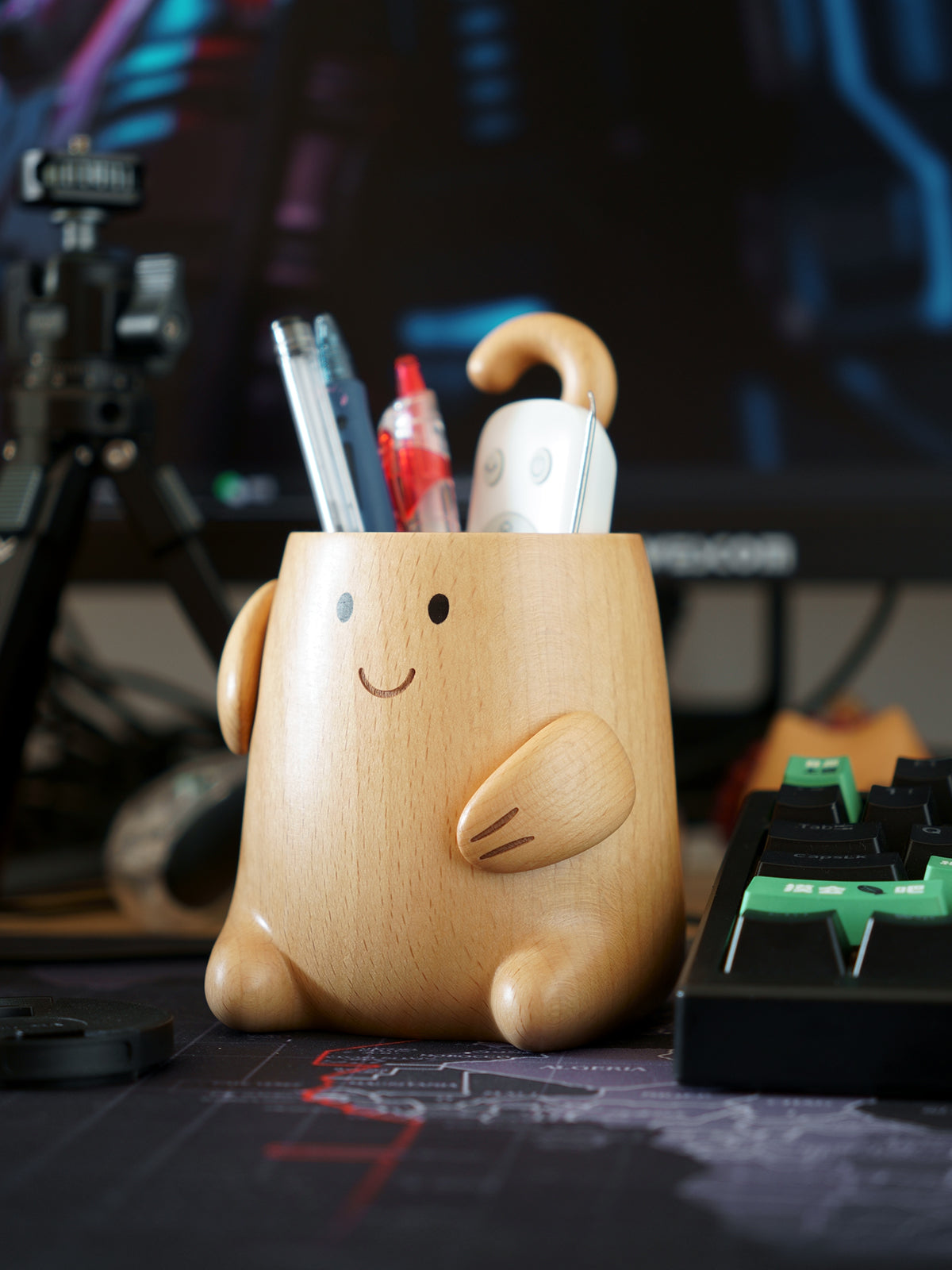 Wooden Abstract Monkey Pen Holder, Desk Organizer, Personalized Gift-Homelova