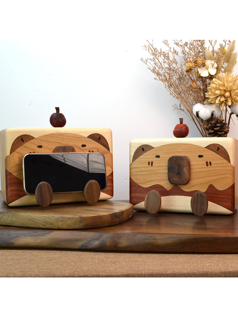 Wooden Animal Tissue Box with Phone Stand,Home Decor-Homelova