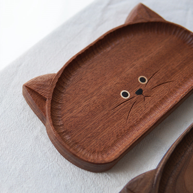 Wooden Big-Faced Cat Storage Tray, Jewelry, Glasses Organization-Homelova