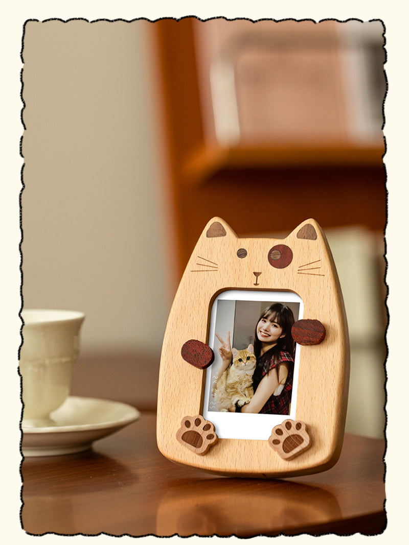 Wooden Cat Photo Frame - Adorable Animal Decor for Bedroom & Desk-Homelova