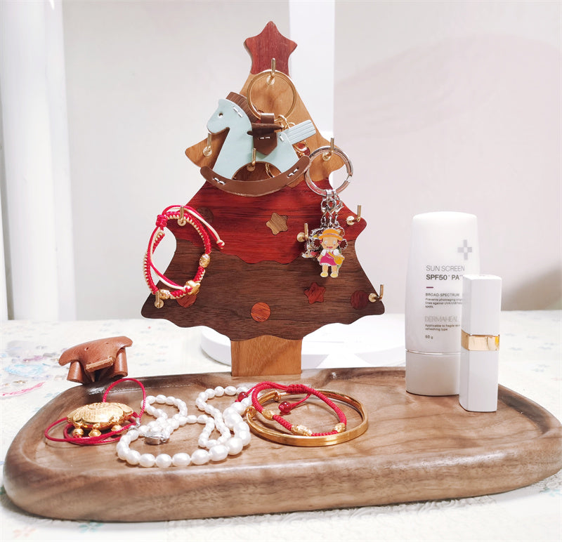 Wooden Christmas Tree Desk Organizer - Mini Key & Jewelry Hooks-Homelova