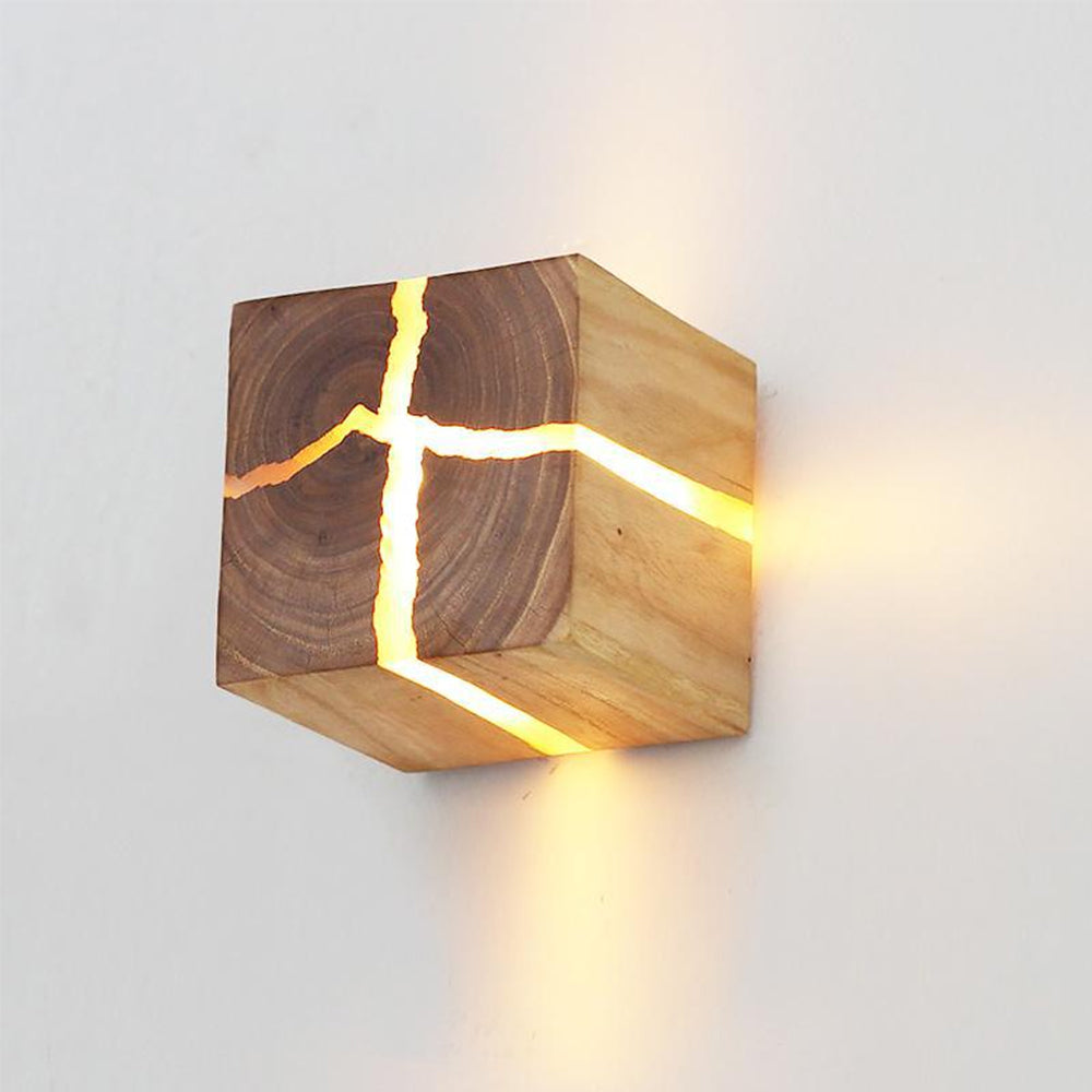 Wooden Cube Creative Crack Corridor Wall Lamp-Homelova