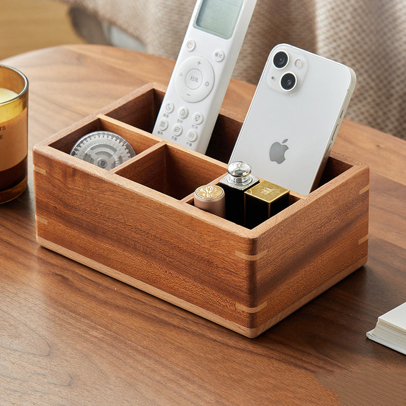 Wooden Desktop Organizer Box - Remote Control & Glasses Holder, Office & Home Storage Solution-Homelova