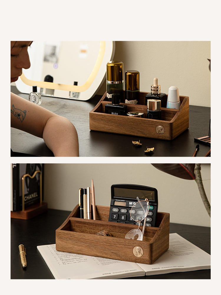 Wooden Desktop Organizer: Stylish Storage Solution for Remotes, Phones, and Glasses-Homelova