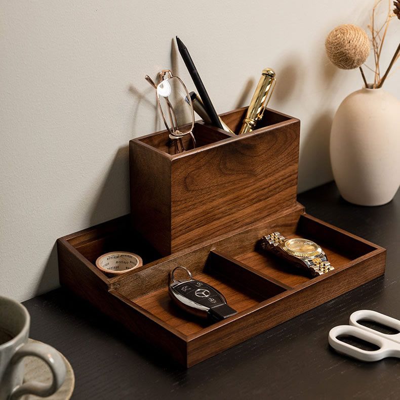 Wooden Desktop Storage Box, Black Walnut Classic Design-Homelova