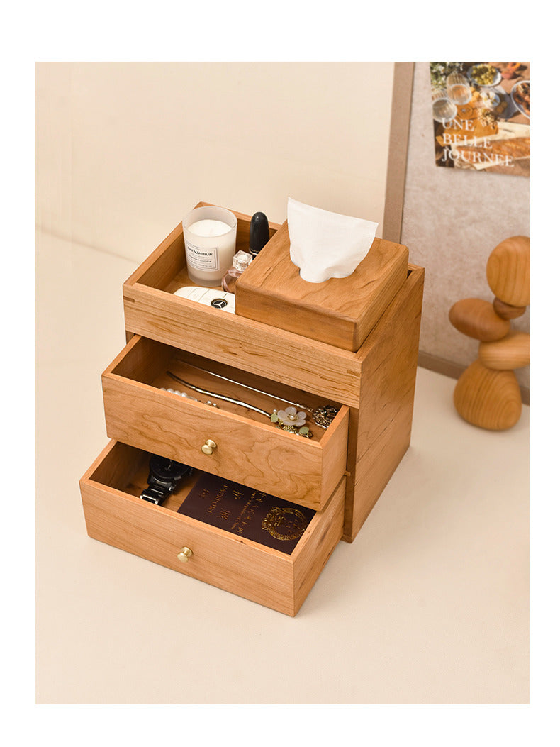 Wooden Double Drawer Storage Box, Office Desk Organization-Homelova